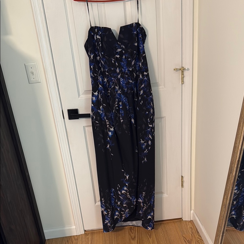 City Chic Strapless Dress in Black and Blue